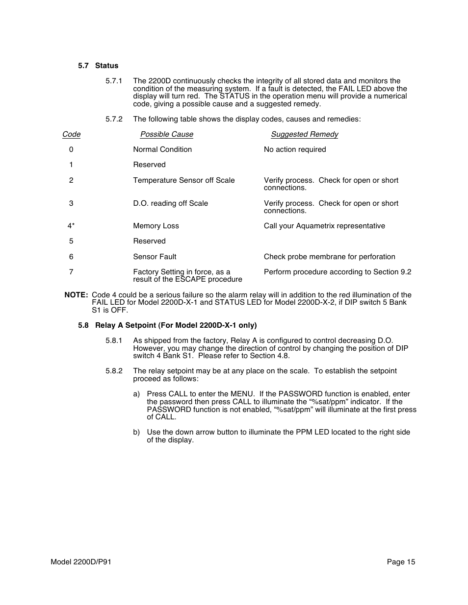 Aquametrix 2200D Dissolved Oxygen Controller/Analyzer User Manual User Manual | Page 17 / 26