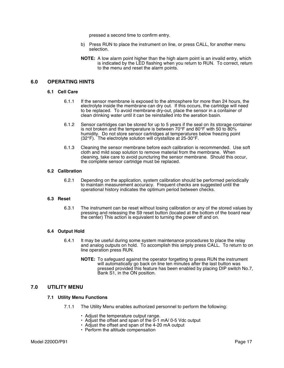 Aquametrix 2200D Dissolved Oxygen Controller/Analyzer User Manual User Manual | Page 19 / 26