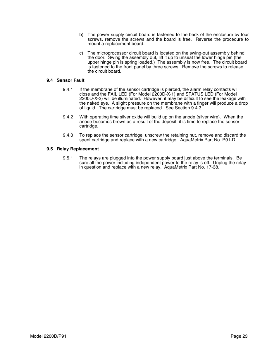 Aquametrix 2200D Dissolved Oxygen Controller/Analyzer User Manual User Manual | Page 25 / 26