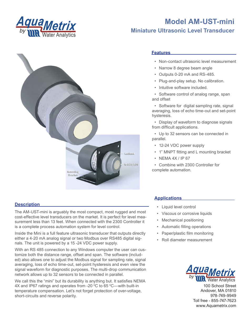 Aquametrix AM-UST-mini User Manual | 2 pages