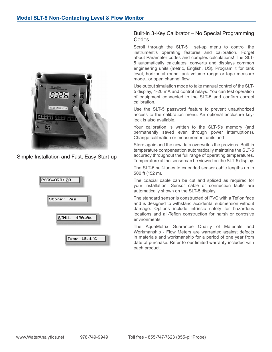 Aquametrix SLT-5 Ultrasonic Flow & Level Monitor User Manual | Page 2 / 4