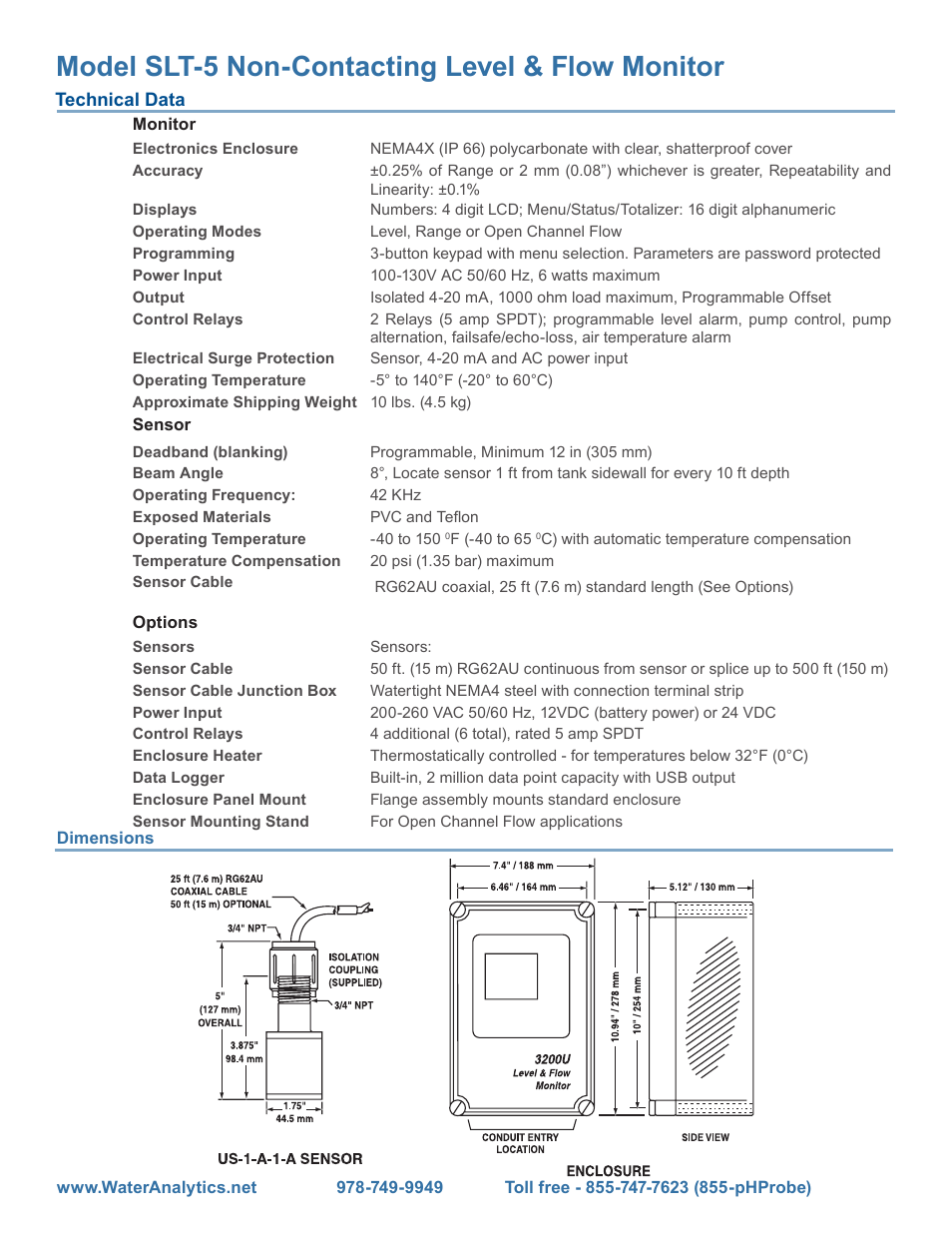 Model slt-5 non-contacting level & flow monitor | Aquametrix SLT-5 Ultrasonic Flow & Level Monitor User Manual | Page 4 / 4