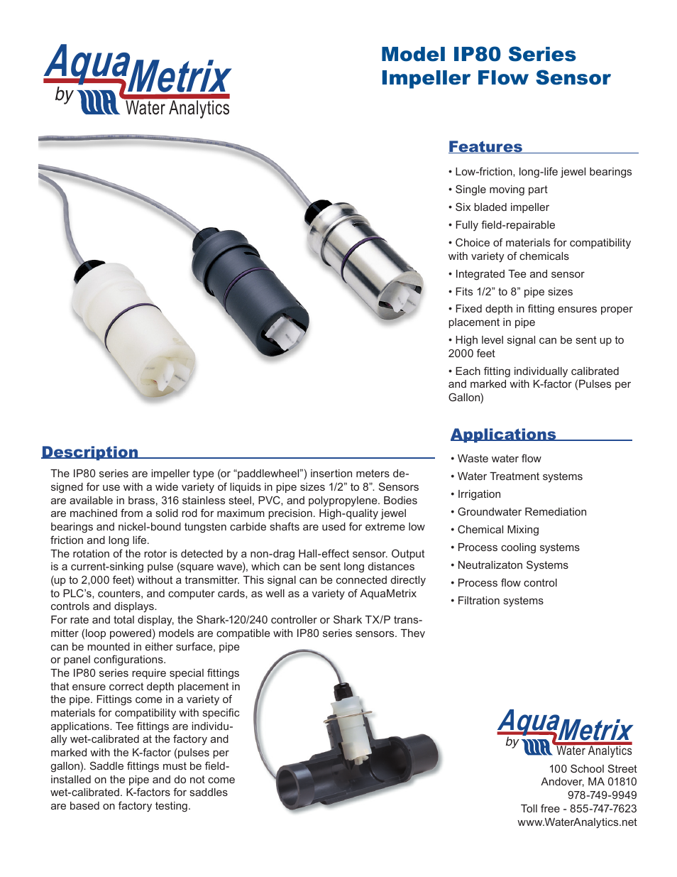 Aquametrix IP80 Series Paddle Wheel Sensors User Manual | 2 pages