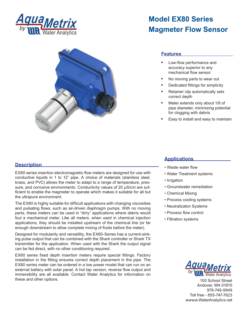 Aquametrix EX80 Series Magmeter Sensor User Manual | 2 pages