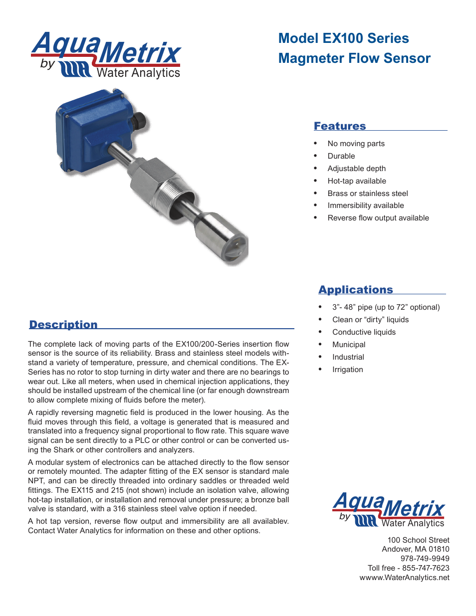 Aquametrix EX100 Series Magmeter Sensors User Manual | 2 pages