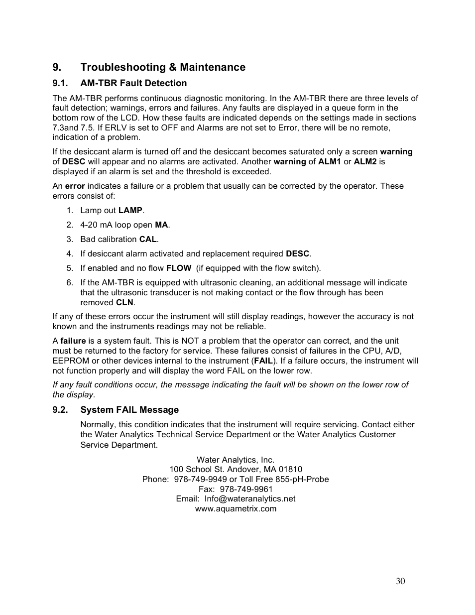 Troubleshooting & maintenance | Aquametrix AM-TBR Turbidimeter User Manual User Manual | Page 35 / 44