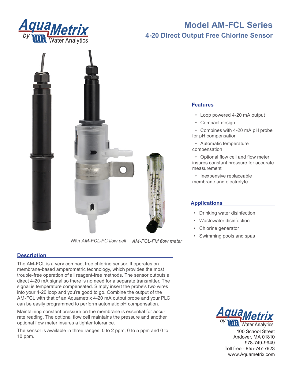 Aquametrix AM-FCL Series Free Chlorine Direct Output Sensor User Manual | 2 pages