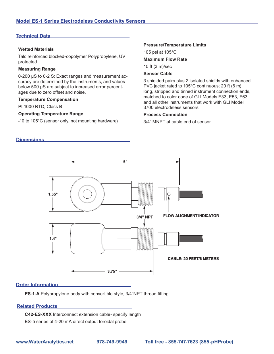 Aquametrix ES-1 Series Toroidal Conductivity Sensors User Manual | Page 2 / 2
