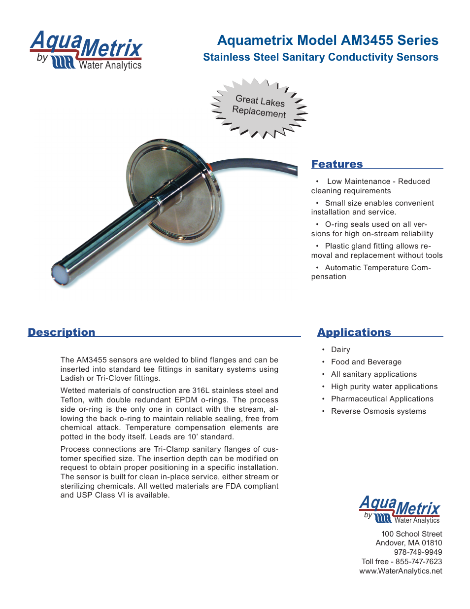 Aquametrix AM3455 Series Conductivity Sensors User Manual | 2 pages