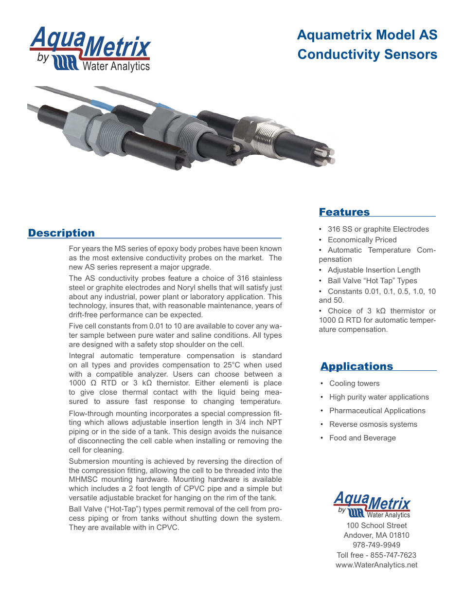 Aquametrix AS Series Conductivity Sensors User Manual | 2 pages