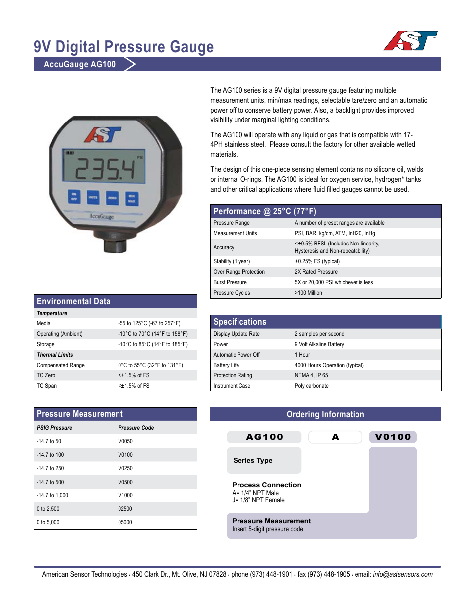 AST AG100 Datasheet User Manual | 2 pages