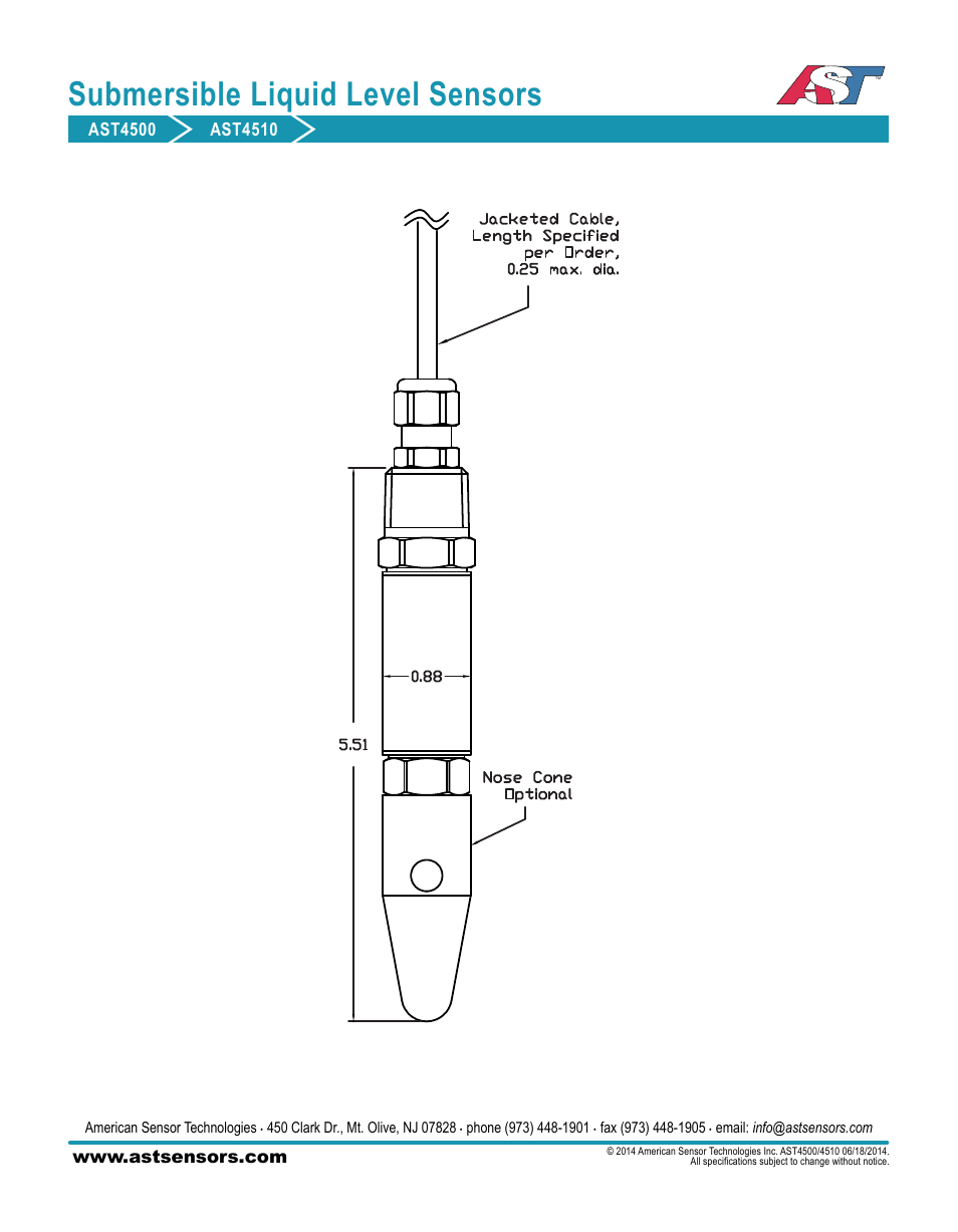 Submersible liquid level sensors | AST AST4510 Datasheet User Manual | Page 3 / 4