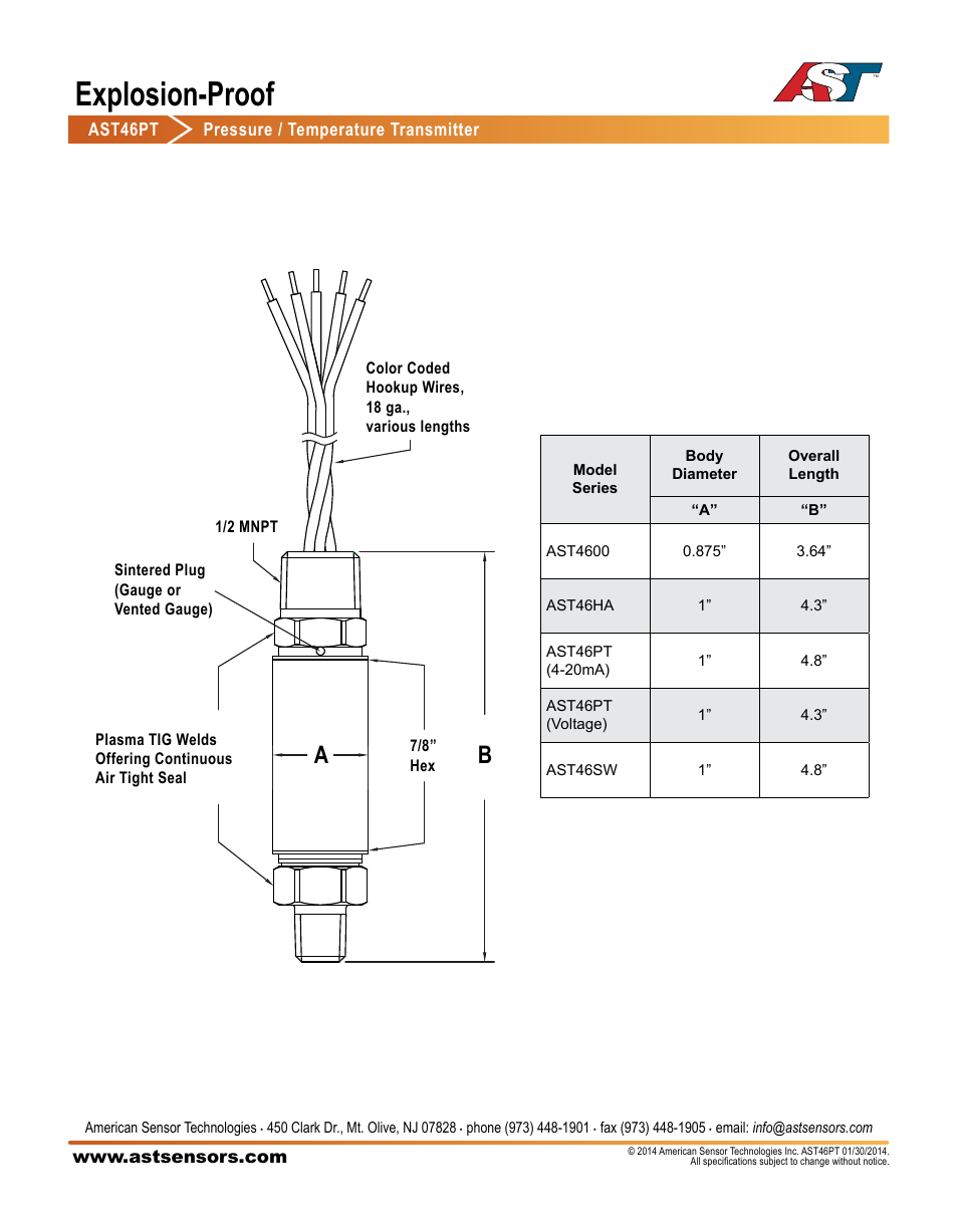 Explosion-proof | AST AST46PT Datasheet User Manual | Page 3 / 3