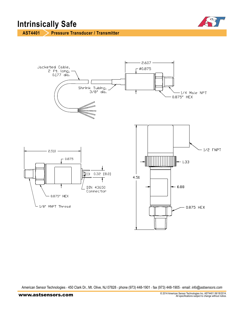 Intrinsically safe, Ast4401 pressure transducer / transmitter | AST AST4401 Datasheet User Manual | Page 3 / 4