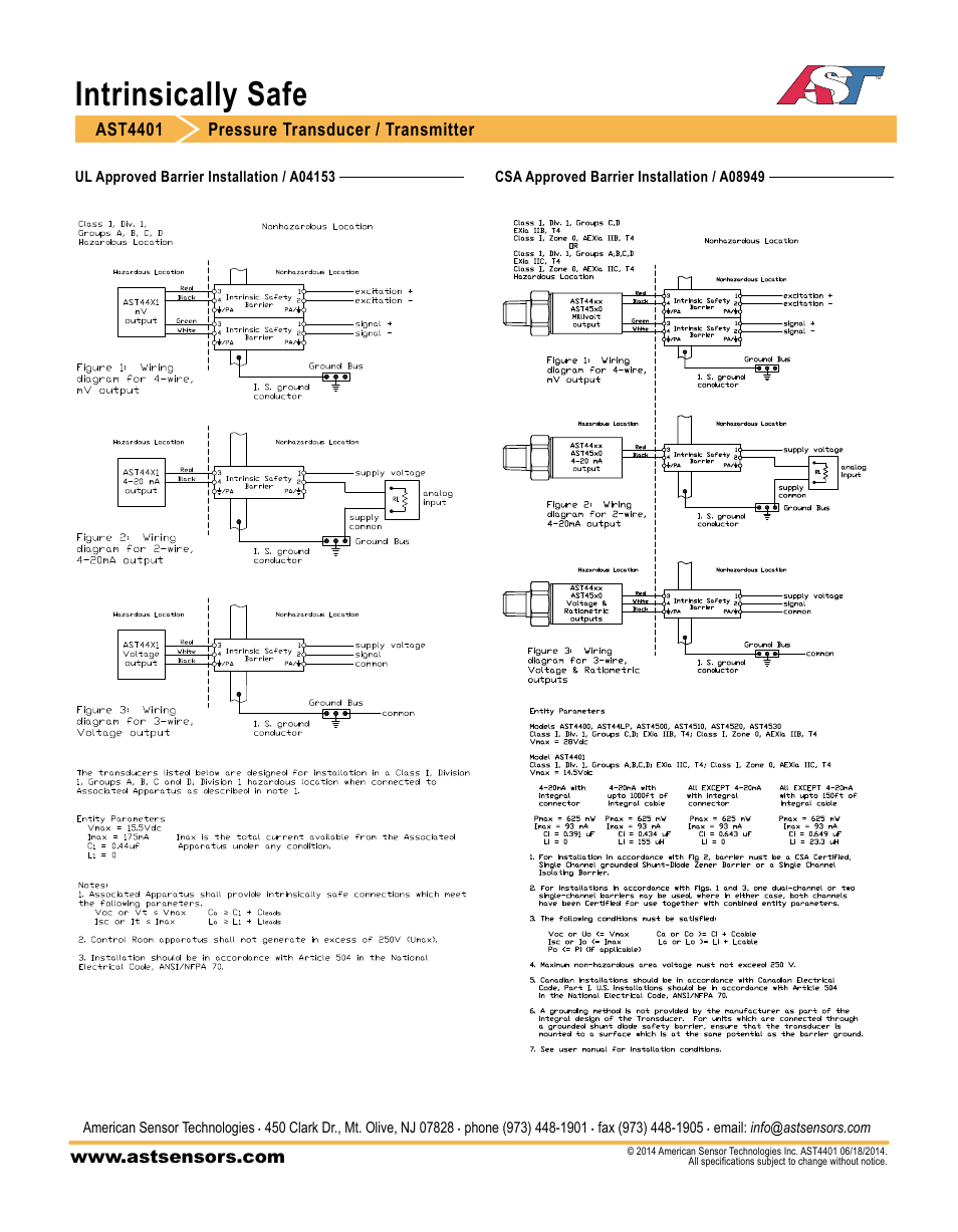 Intrinsically safe, Ast4401 pressure transducer / transmitter | AST AST4401 Datasheet User Manual | Page 4 / 4