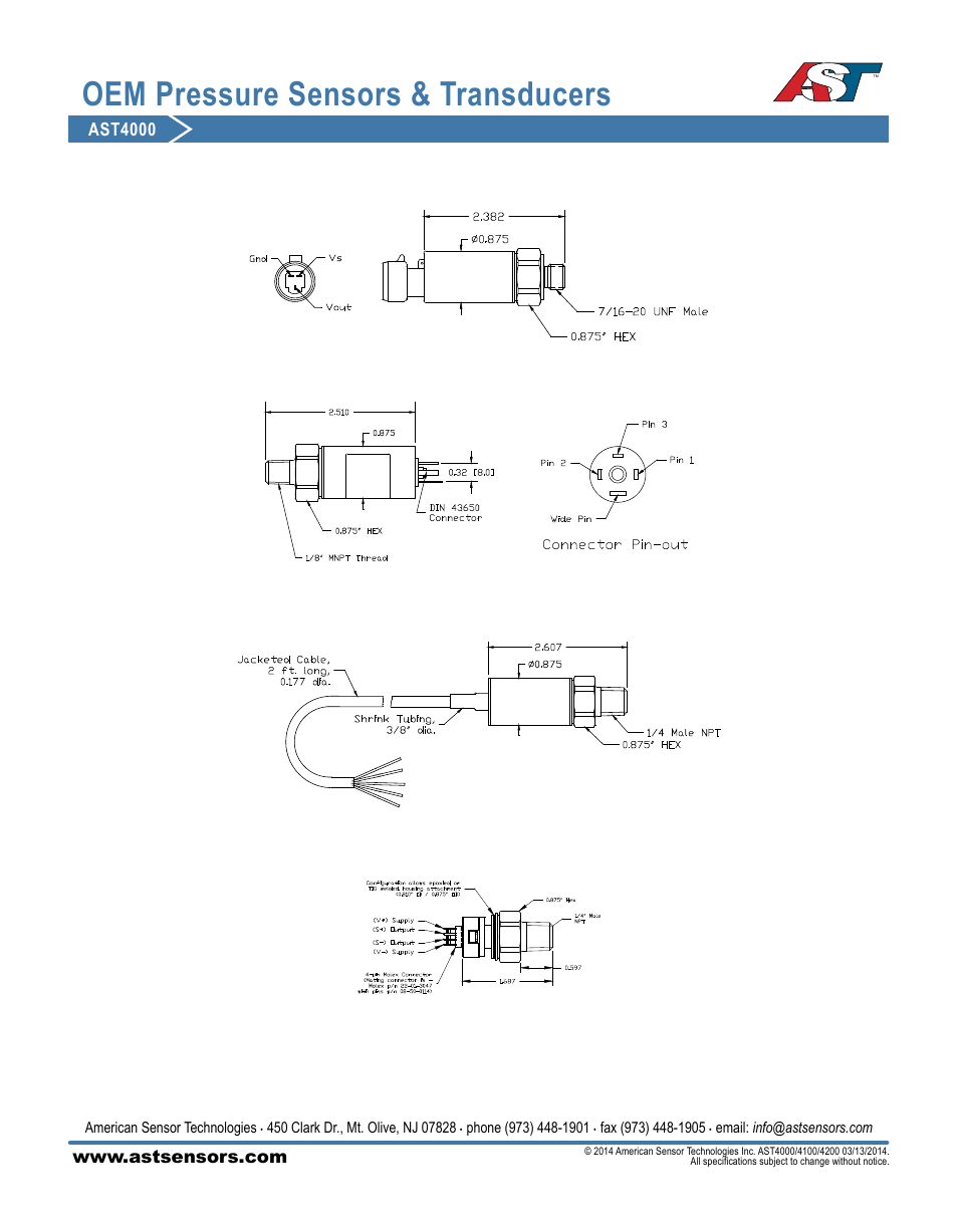 Oem pressure sensors & transducers, Ast4000 | AST AST4100 Datasheet User Manual | Page 3 / 4