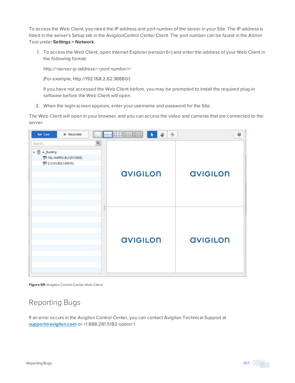 Reporting bugs | Avigilon ACC Core Version 5.2.2 User Manual | Page 107 / 113