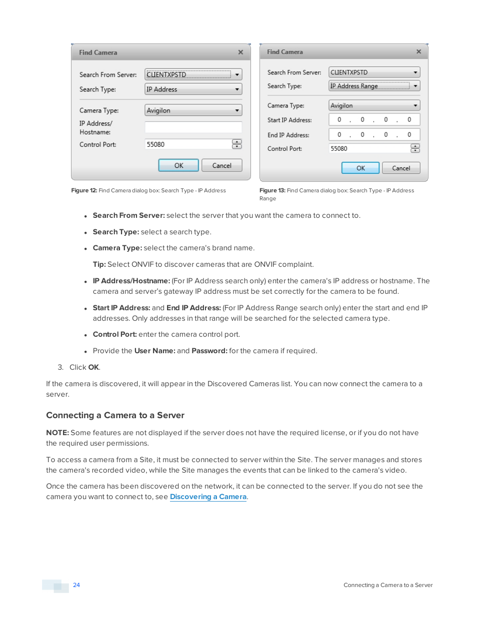 Connecting a camera to a server | Avigilon ACC Core Version 5.2.2 User Manual | Page 24 / 113