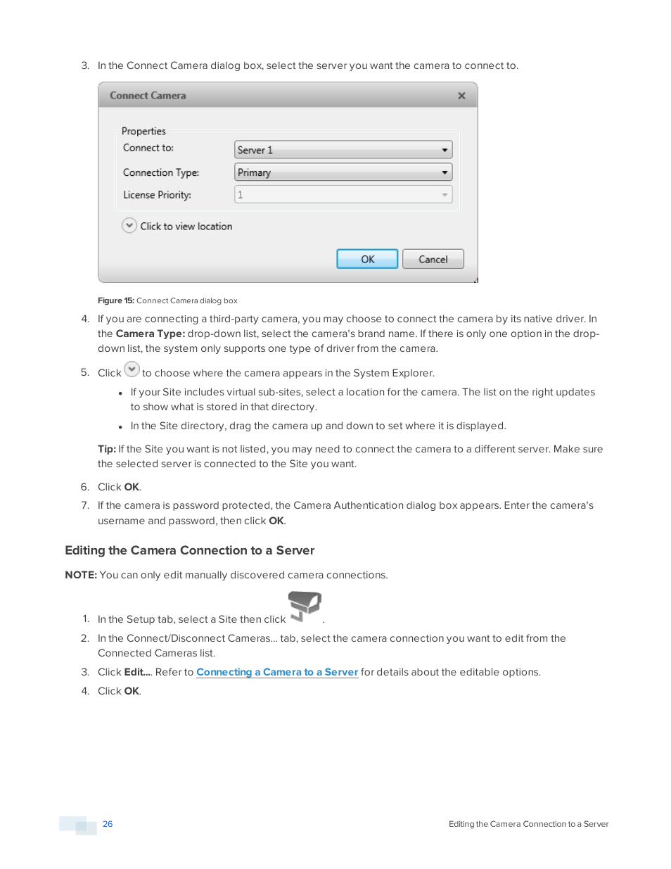 Editing the camera connection to a server | Avigilon ACC Core Version 5.2.2 User Manual | Page 26 / 113