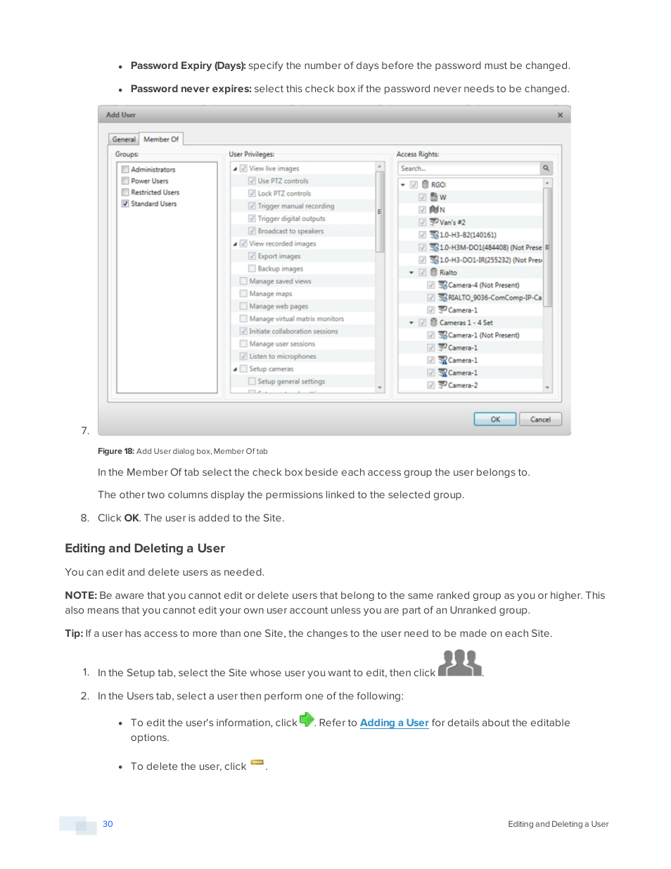 Editing and deleting a user | Avigilon ACC Core Version 5.2.2 User Manual | Page 30 / 113