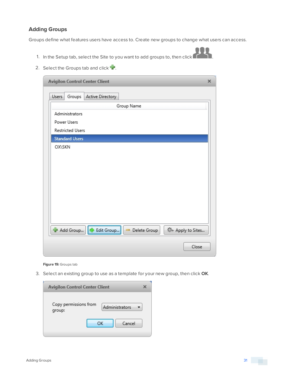 Adding groups | Avigilon ACC Core Version 5.2.2 User Manual | Page 31 / 113