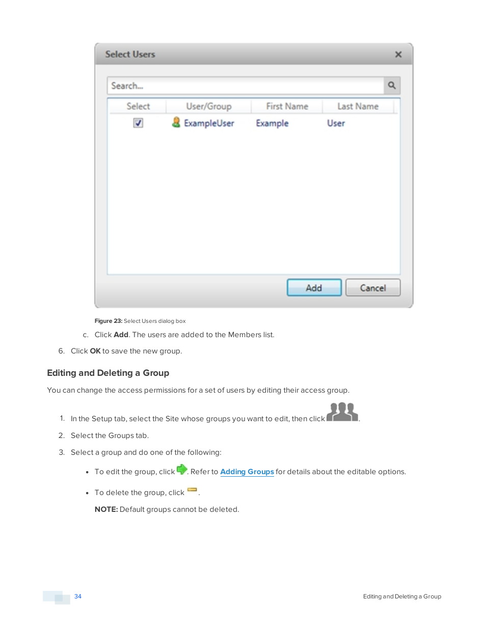 Editing and deleting a group | Avigilon ACC Core Version 5.2.2 User Manual | Page 34 / 113