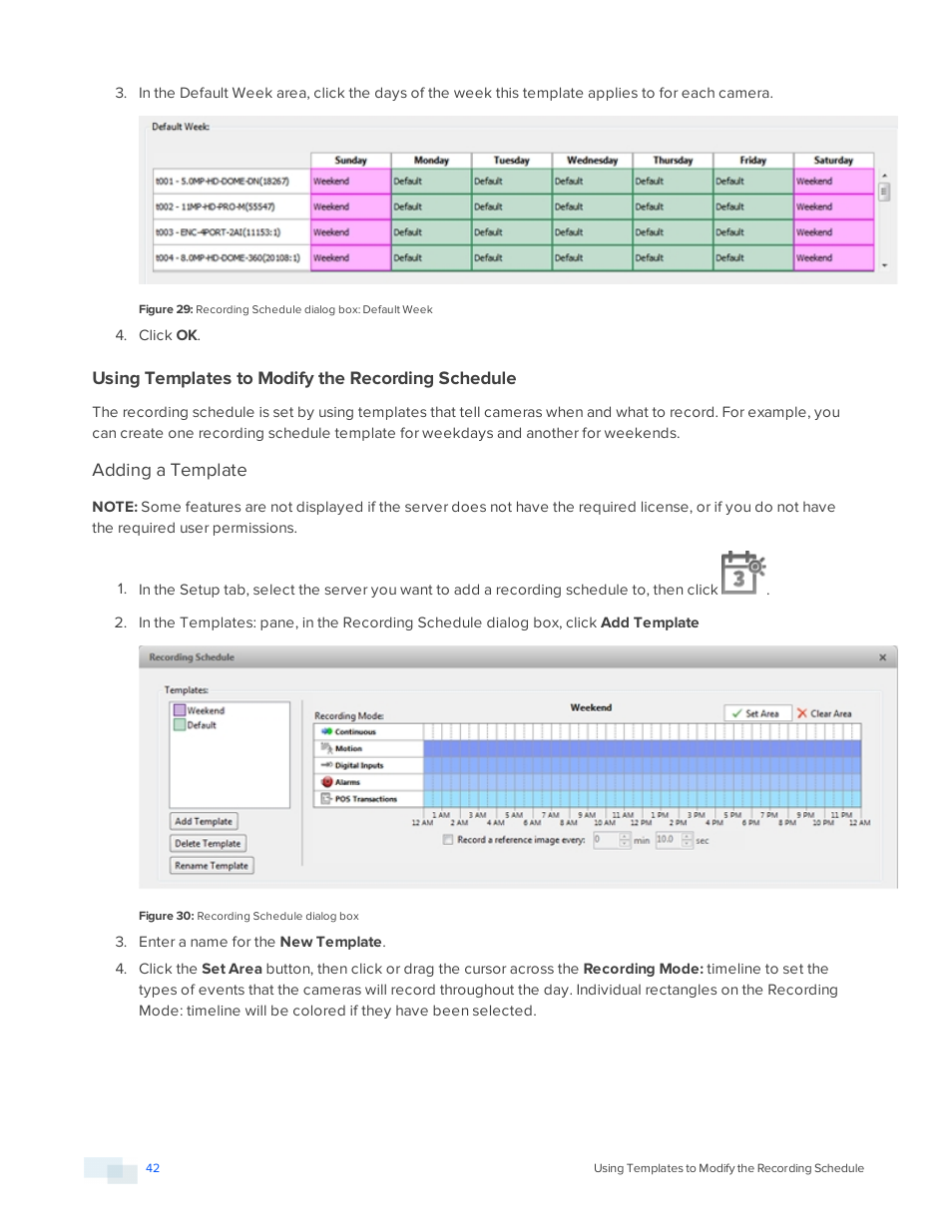 Using templates to modify the recording schedule, Adding a template | Avigilon ACC Core Version 5.2.2 User Manual | Page 42 / 113