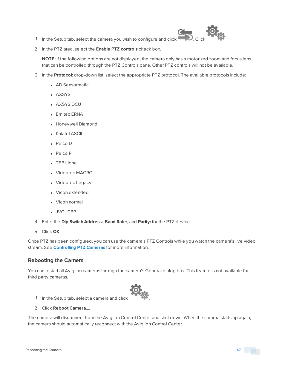 Rebooting the camera | Avigilon ACC Core Version 5.2.2 User Manual | Page 47 / 113