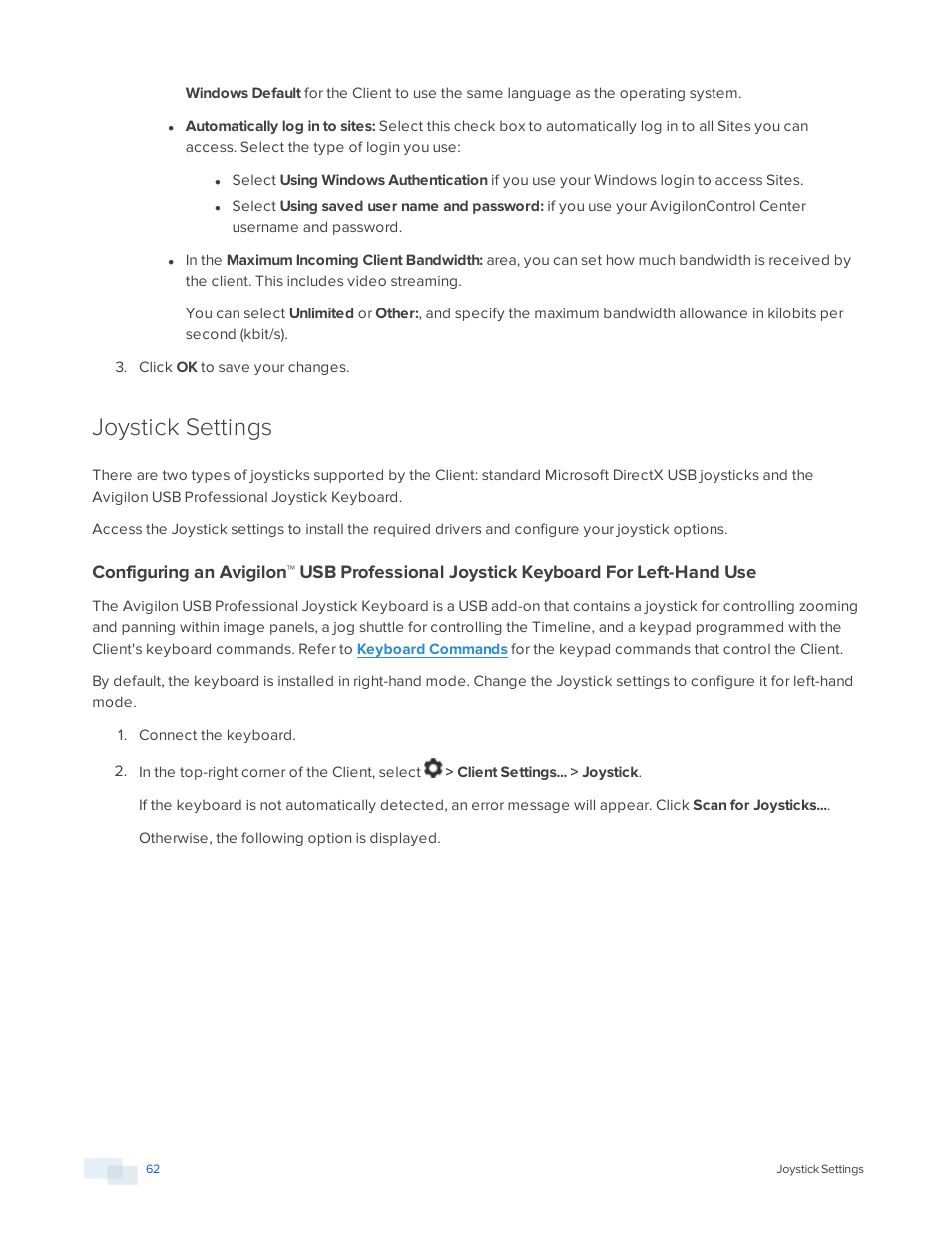 Joystick settings | Avigilon ACC Core Version 5.2.2 User Manual | Page 62 / 113