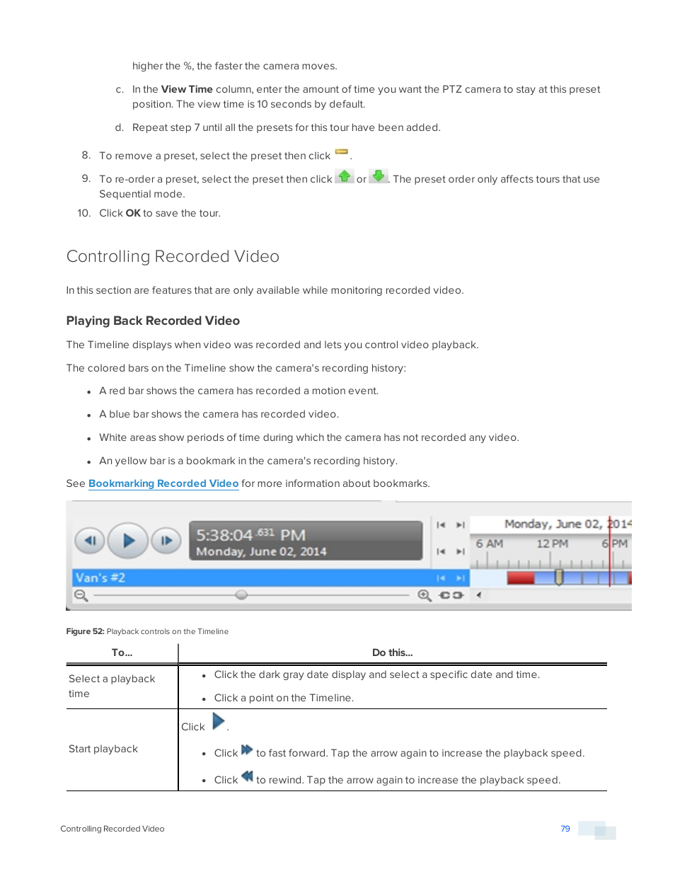 Controlling recorded video, Playing back recorded video | Avigilon ACC Core Version 5.2.2 User Manual | Page 79 / 113