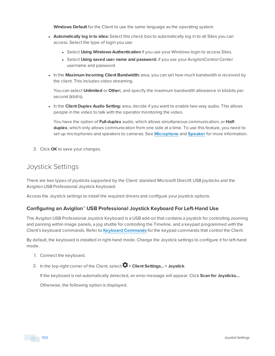 Joystick settings | Avigilon ACC Enterprise Version 5.2.2 User Manual | Page 102 / 189