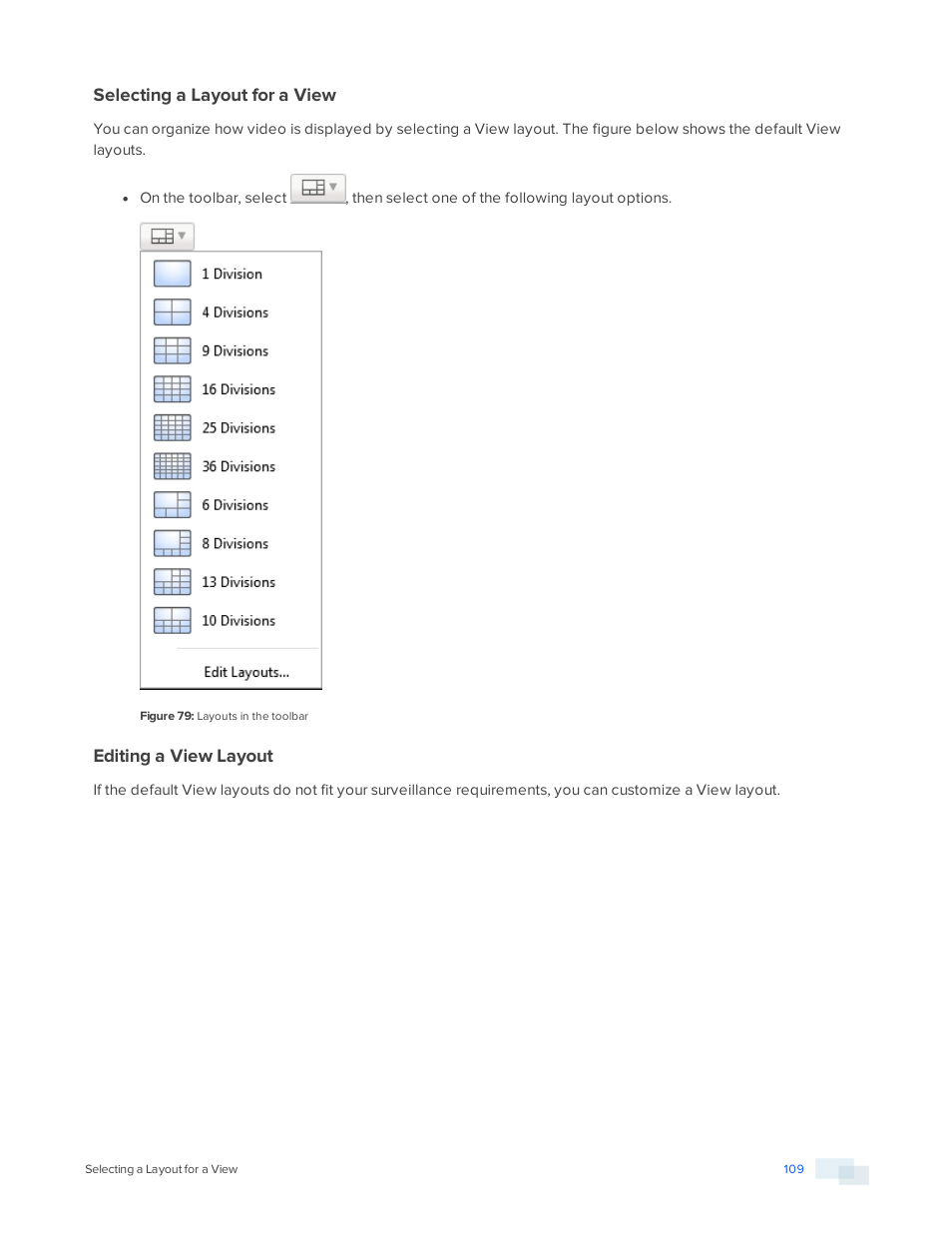 Selecting a layout for a view, Editing a view layout | Avigilon ACC Enterprise Version 5.2.2 User Manual | Page 109 / 189