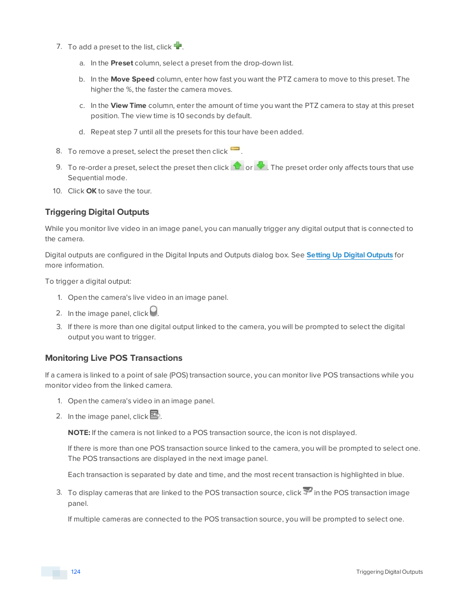 Triggering digital outputs, Monitoring live pos transactions, Triggering | Digital outputs | Avigilon ACC Enterprise Version 5.2.2 User Manual | Page 124 / 189