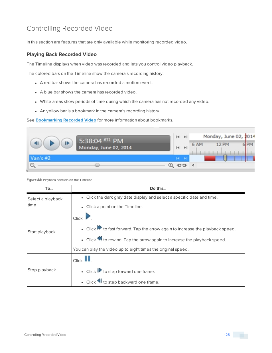 Controlling recorded video, Playing back recorded video | Avigilon ACC Enterprise Version 5.2.2 User Manual | Page 125 / 189