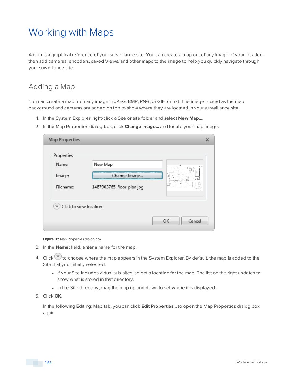 Working with maps, Adding a map | Avigilon ACC Enterprise Version 5.2.2 User Manual | Page 130 / 189