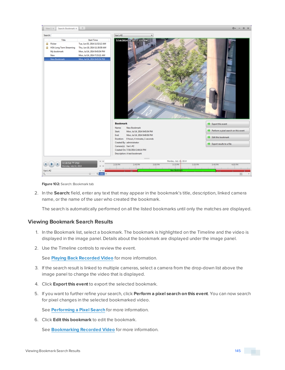 Viewing bookmark search results | Avigilon ACC Enterprise Version 5.2.2 User Manual | Page 145 / 189