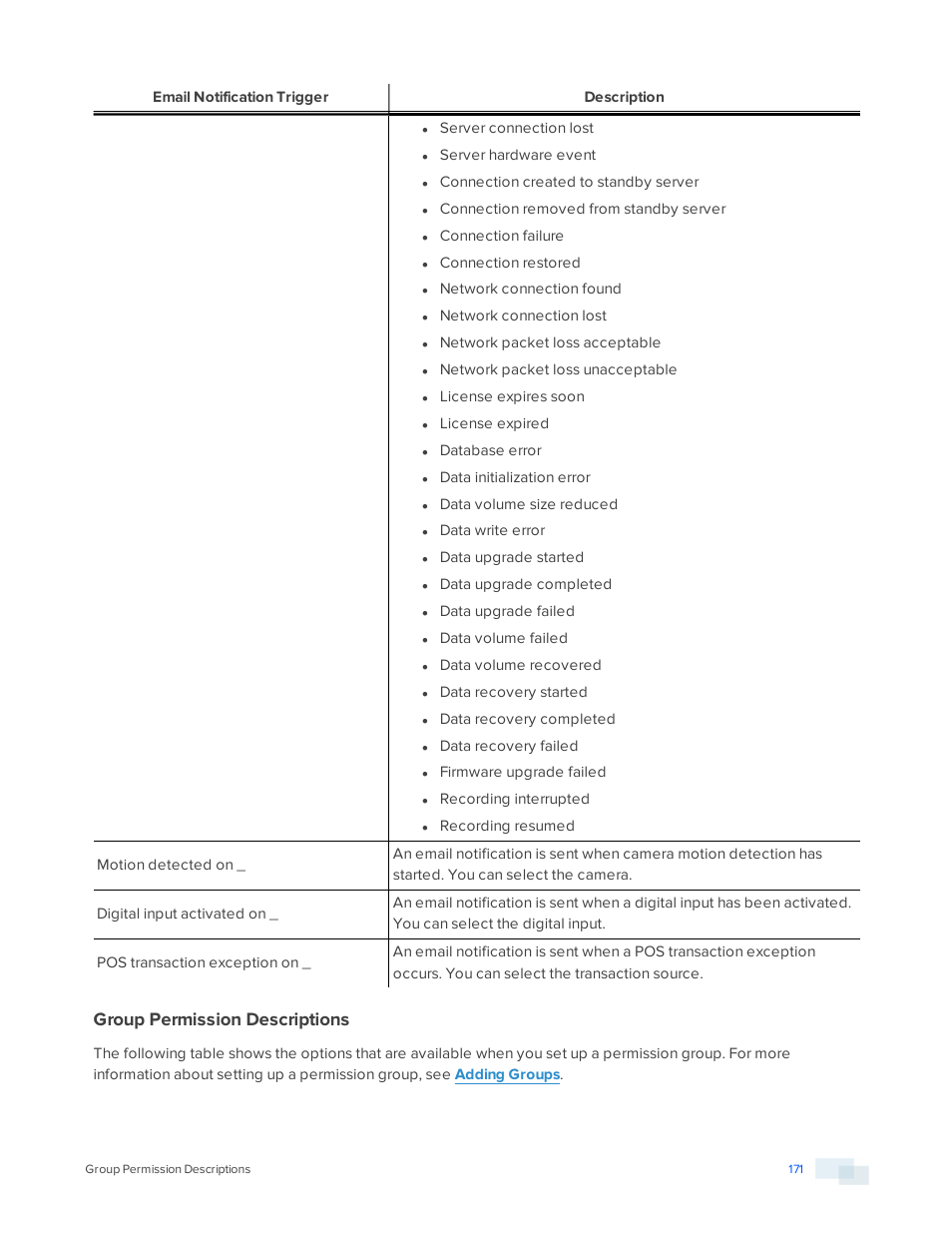 Group permission descriptions | Avigilon ACC Enterprise Version 5.2.2 User Manual | Page 171 / 189