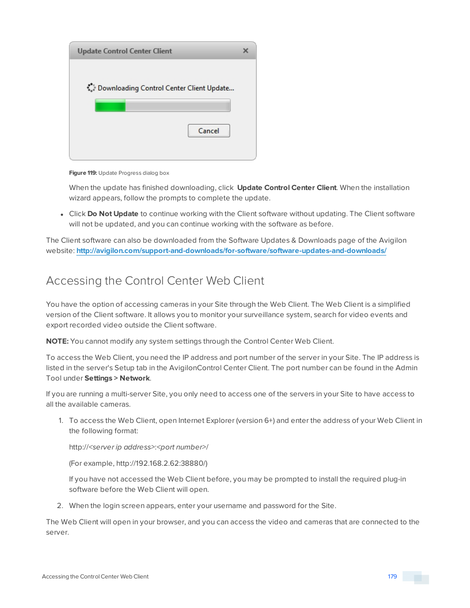 Accessing the control center web client | Avigilon ACC Enterprise Version 5.2.2 User Manual | Page 179 / 189