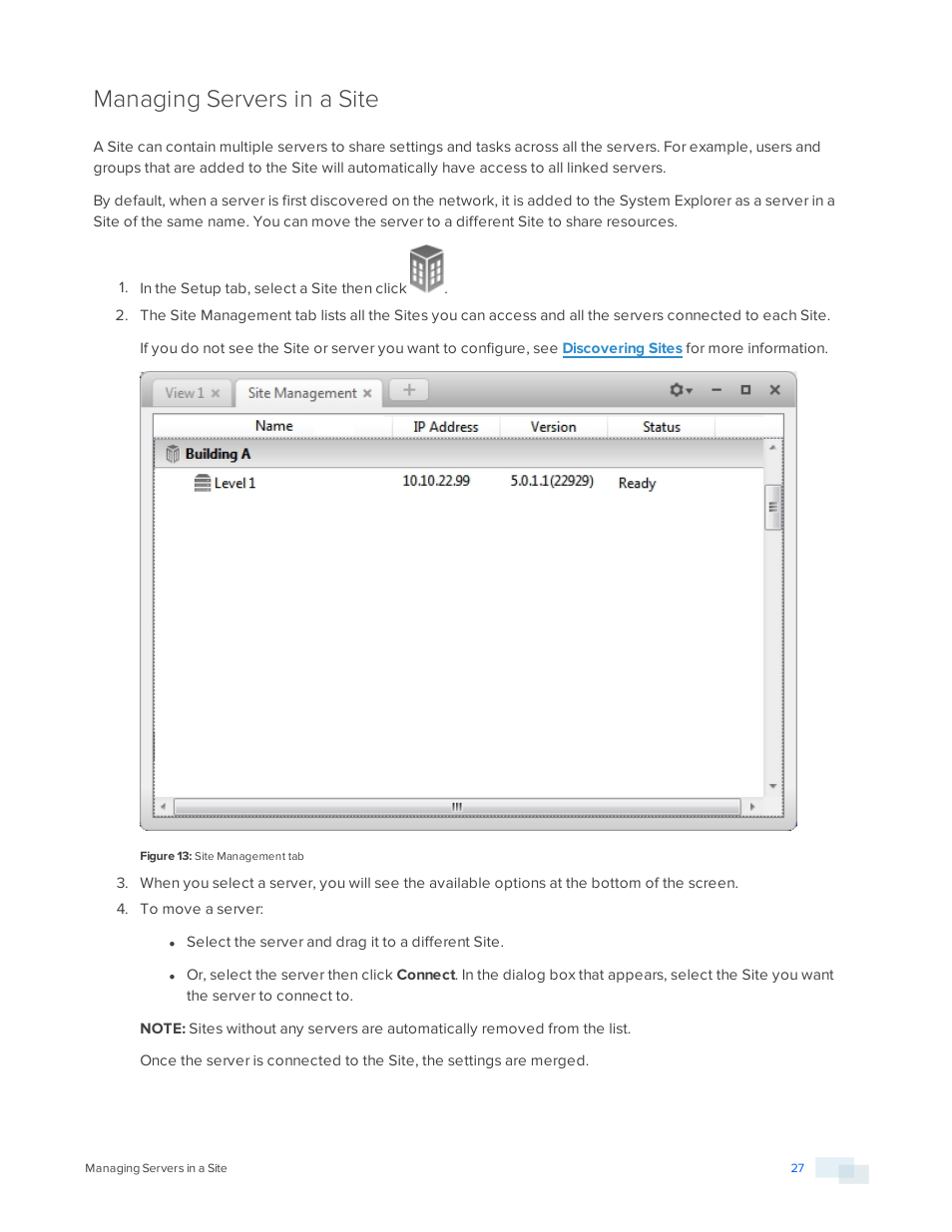 Managing servers in a site | Avigilon ACC Enterprise Version 5.2.2 User Manual | Page 27 / 189