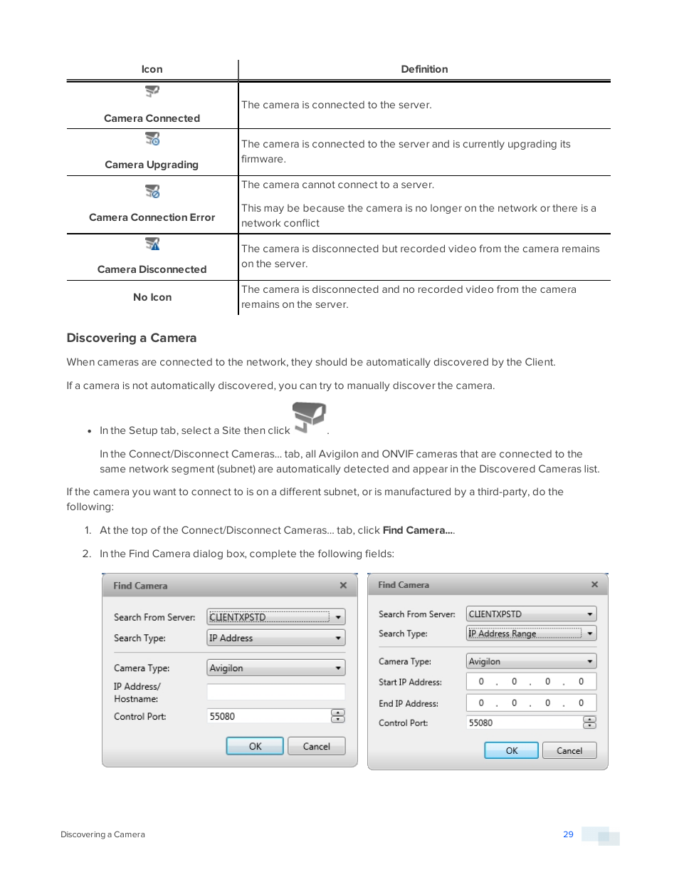 Discovering a camera | Avigilon ACC Enterprise Version 5.2.2 User Manual | Page 29 / 189