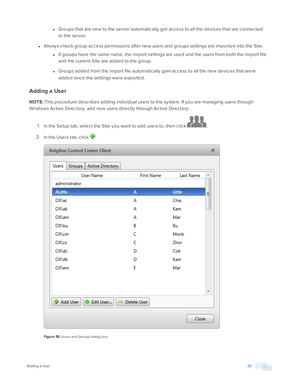 Adding a user | Avigilon ACC Enterprise Version 5.2.2 User Manual | Page 35 / 189