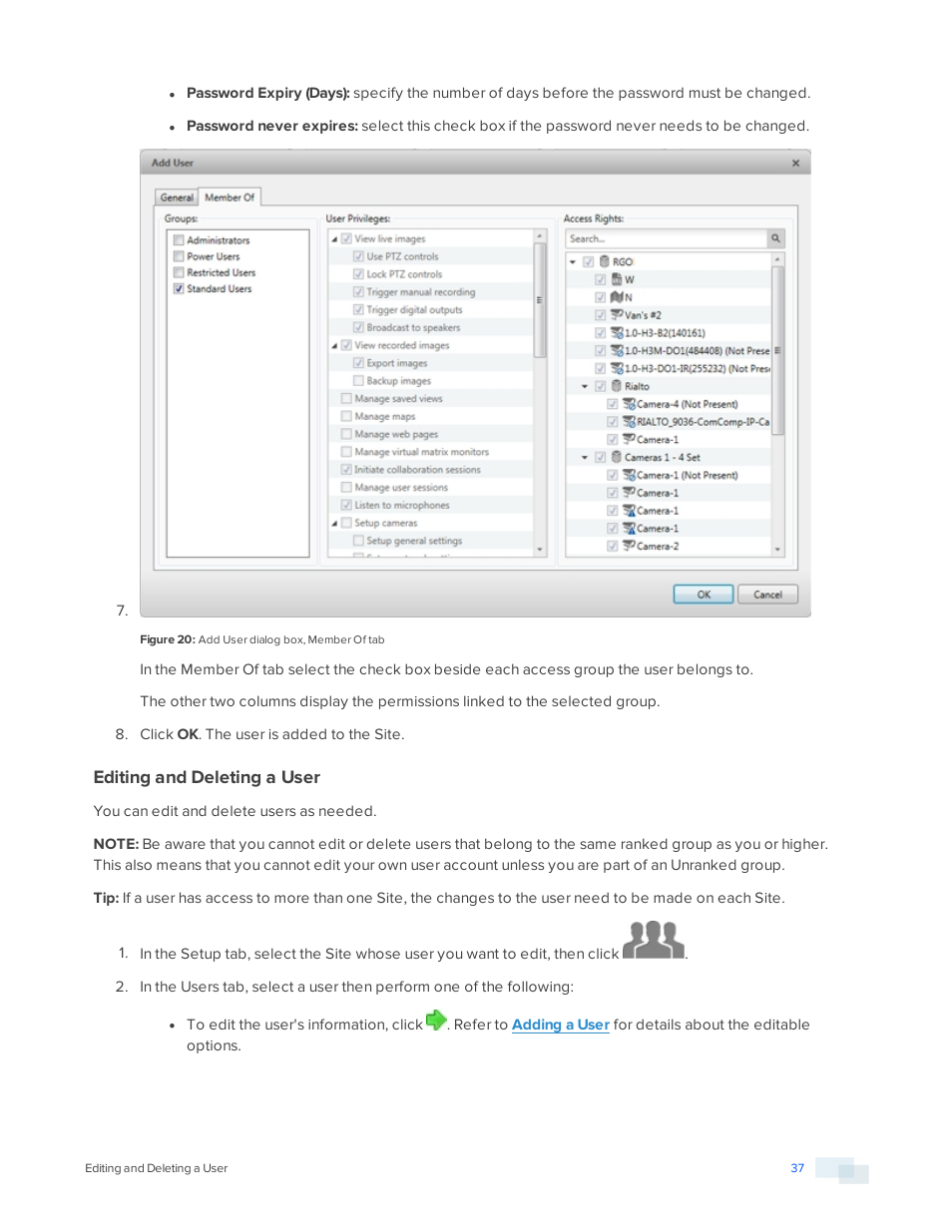 Editing and deleting a user | Avigilon ACC Enterprise Version 5.2.2 User Manual | Page 37 / 189