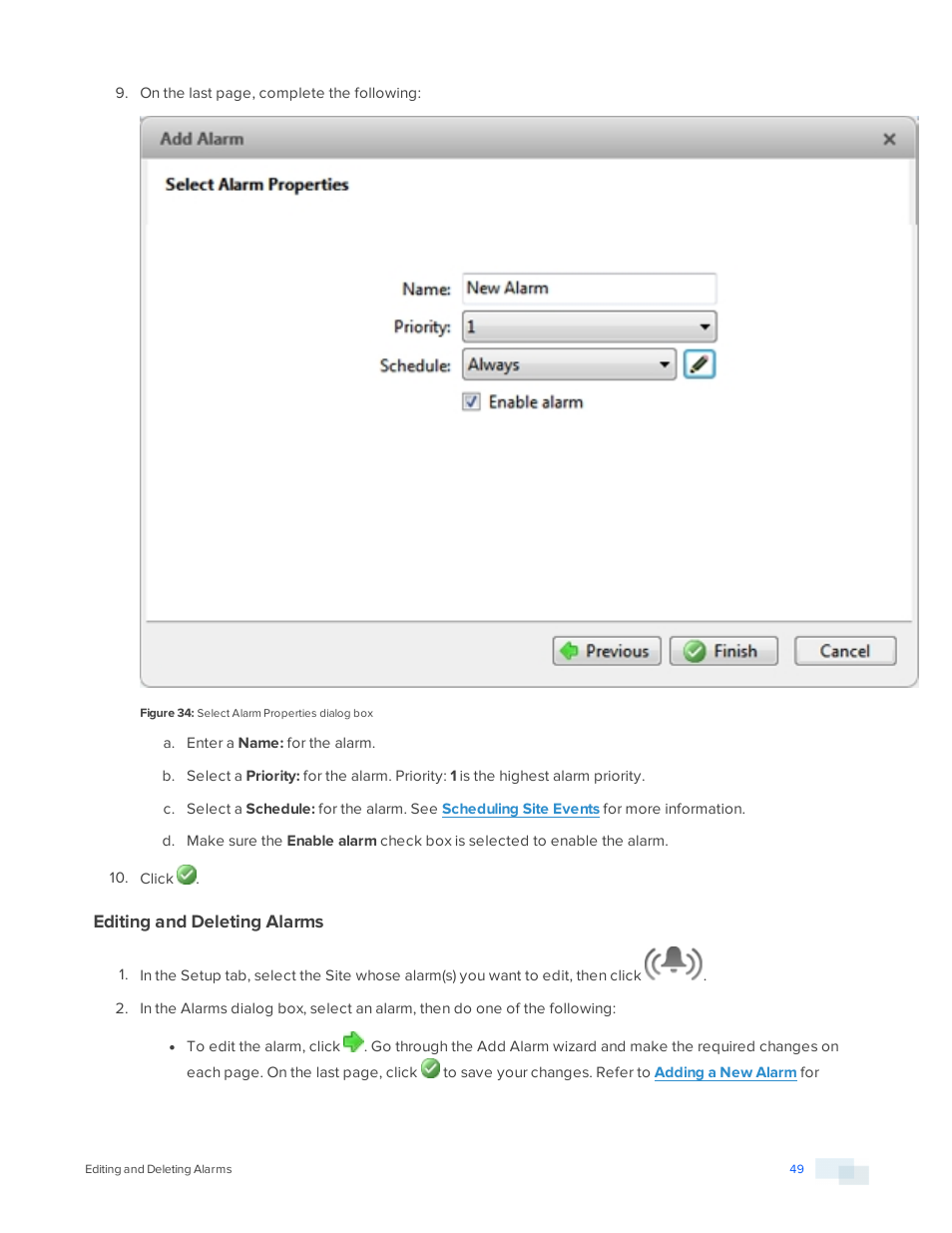 Editing and deleting alarms | Avigilon ACC Enterprise Version 5.2.2 User Manual | Page 49 / 189