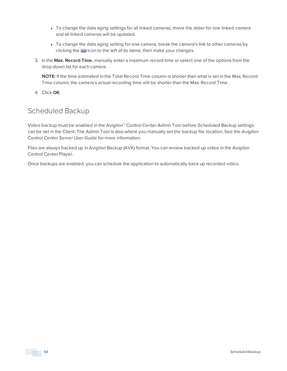Scheduled backup | Avigilon ACC Enterprise Version 5.2.2 User Manual | Page 64 / 189
