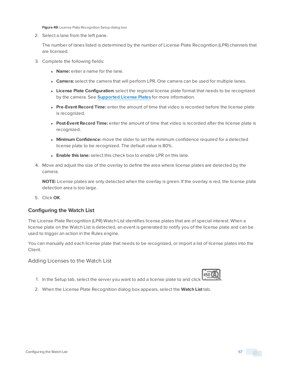 Configuring the watch list, Adding licenses to the watch list | Avigilon ACC Enterprise Version 5.2.2 User Manual | Page 67 / 189