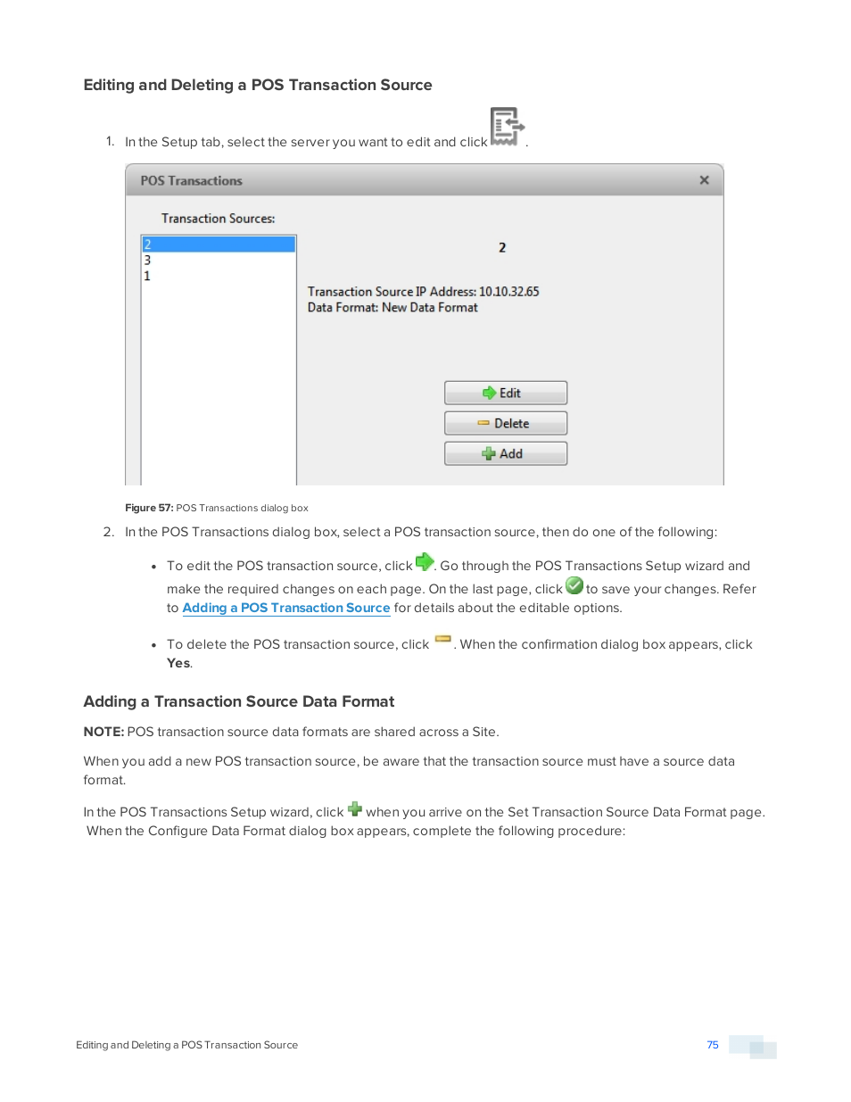 Editing and deleting a pos transaction source, Adding a transaction source data format | Avigilon ACC Enterprise Version 5.2.2 User Manual | Page 75 / 189