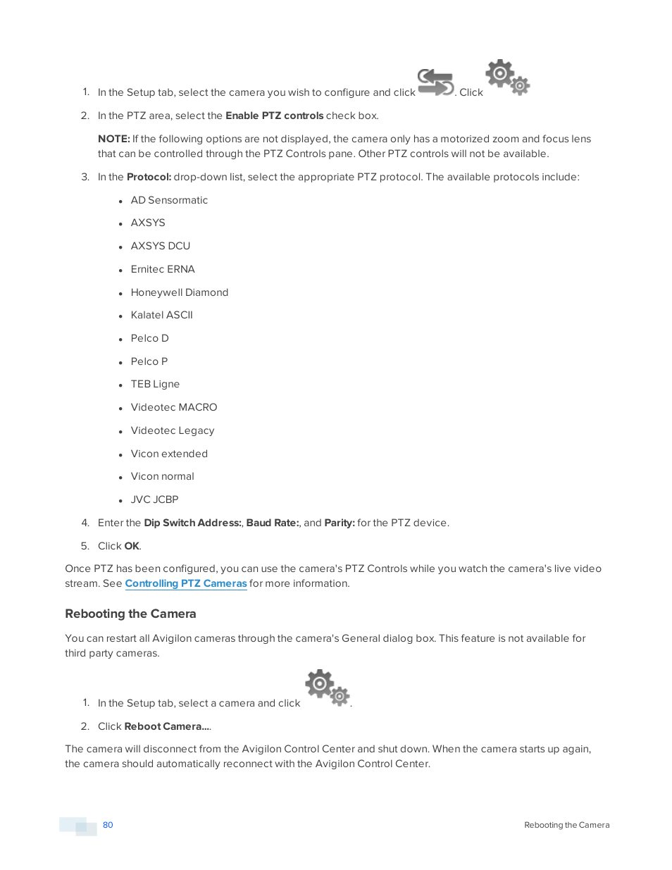 Rebooting the camera | Avigilon ACC Enterprise Version 5.2.2 User Manual | Page 80 / 189