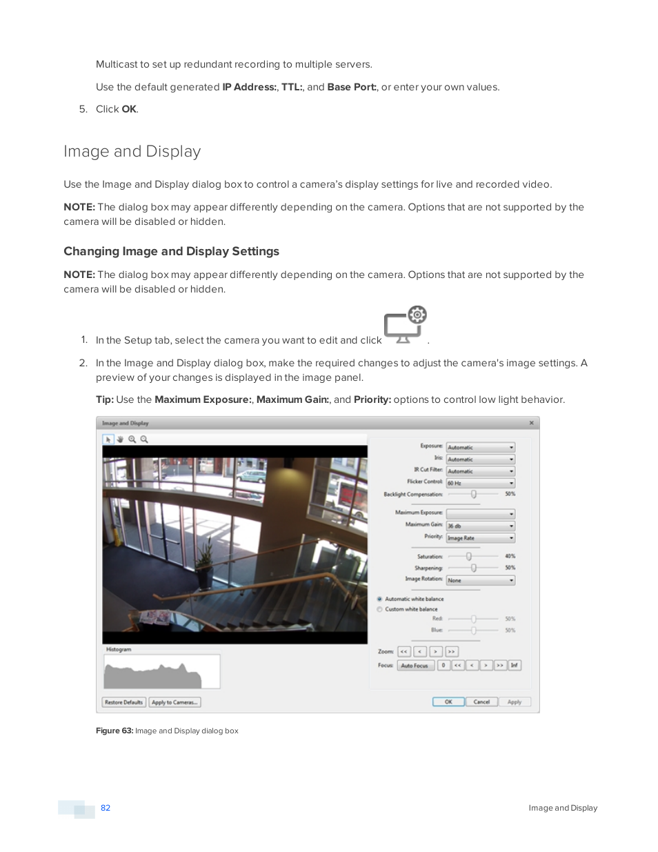 Image and display, Changing image and display settings | Avigilon ACC Enterprise Version 5.2.2 User Manual | Page 82 / 189