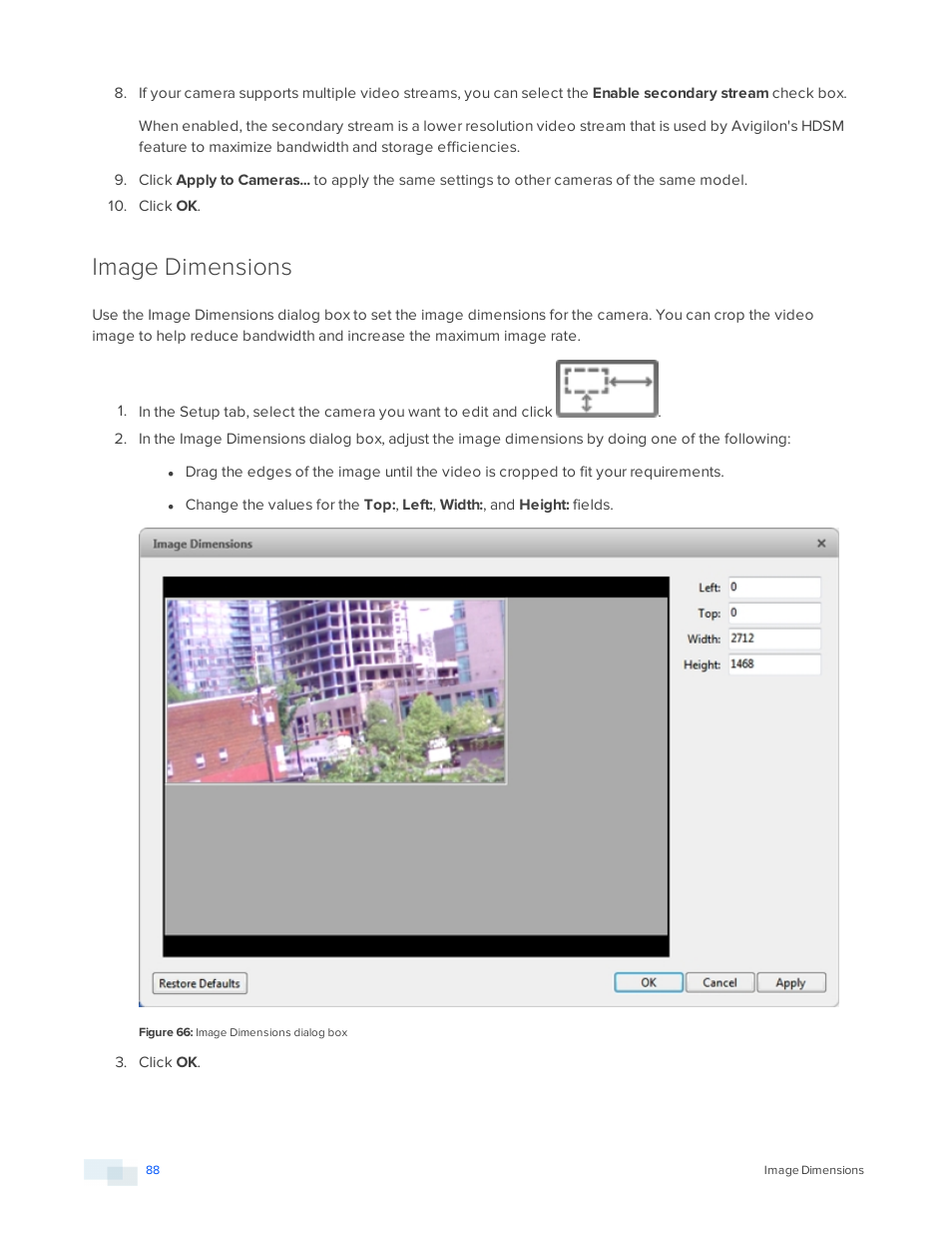 Image dimensions | Avigilon ACC Enterprise Version 5.2.2 User Manual | Page 88 / 189