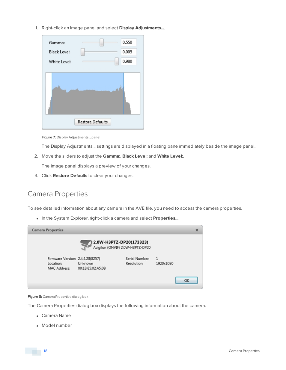 Camera properties | Avigilon ACC Player Version 5.2.2 User Manual | Page 18 / 42